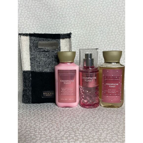 Bath and Body Works CHAMPAGNE TOAST 3PC  Travel Set With Black/White Plaid Gift - Picture 6 of 6